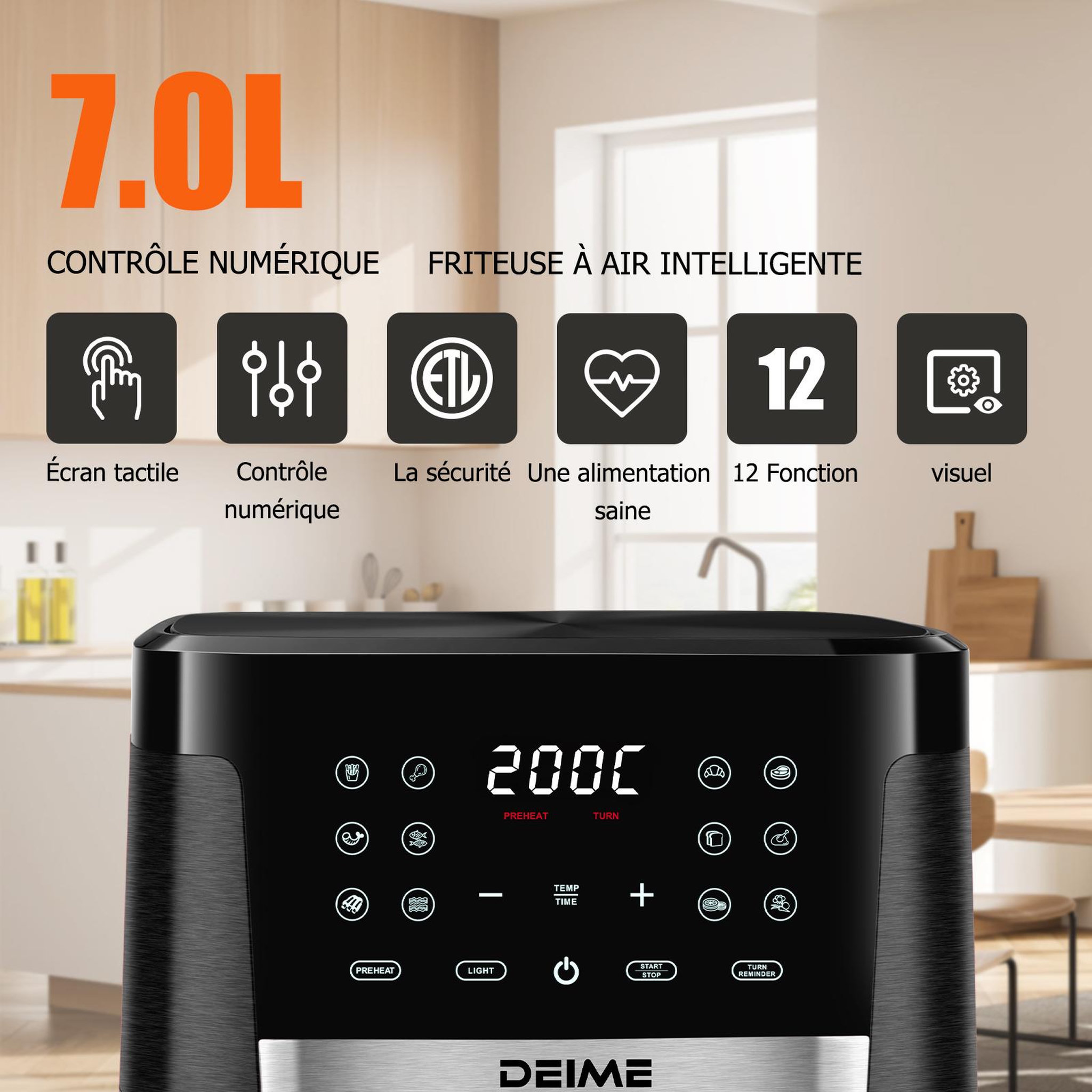 Voir la diapositive 6 : DEIME DEIME -  7 l 1800 w 12 programmes avec vitre de cuisson