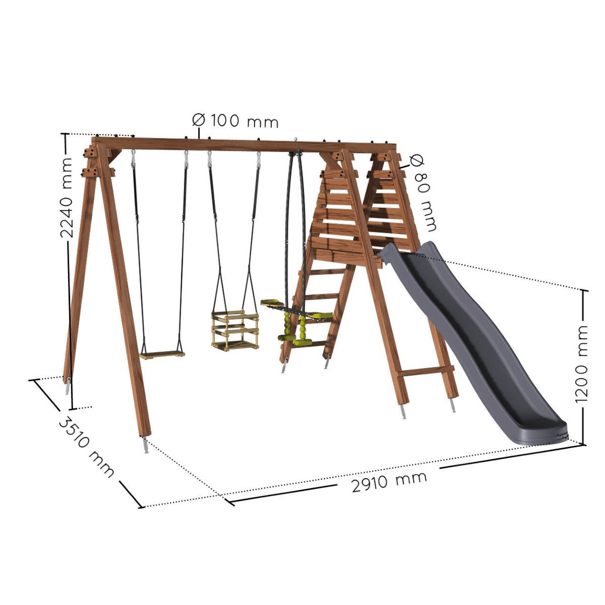 Voir la diapositive 3 : Soulet Portique balançoire avec toboggan - Bois - H2,24 m - TREFLE 