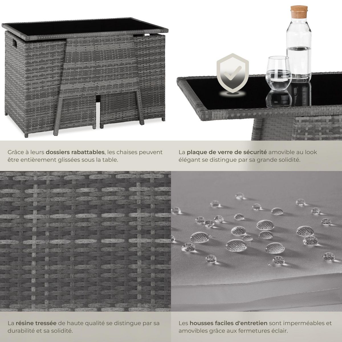 tectake Salon de jardin pour 2 personnes gris