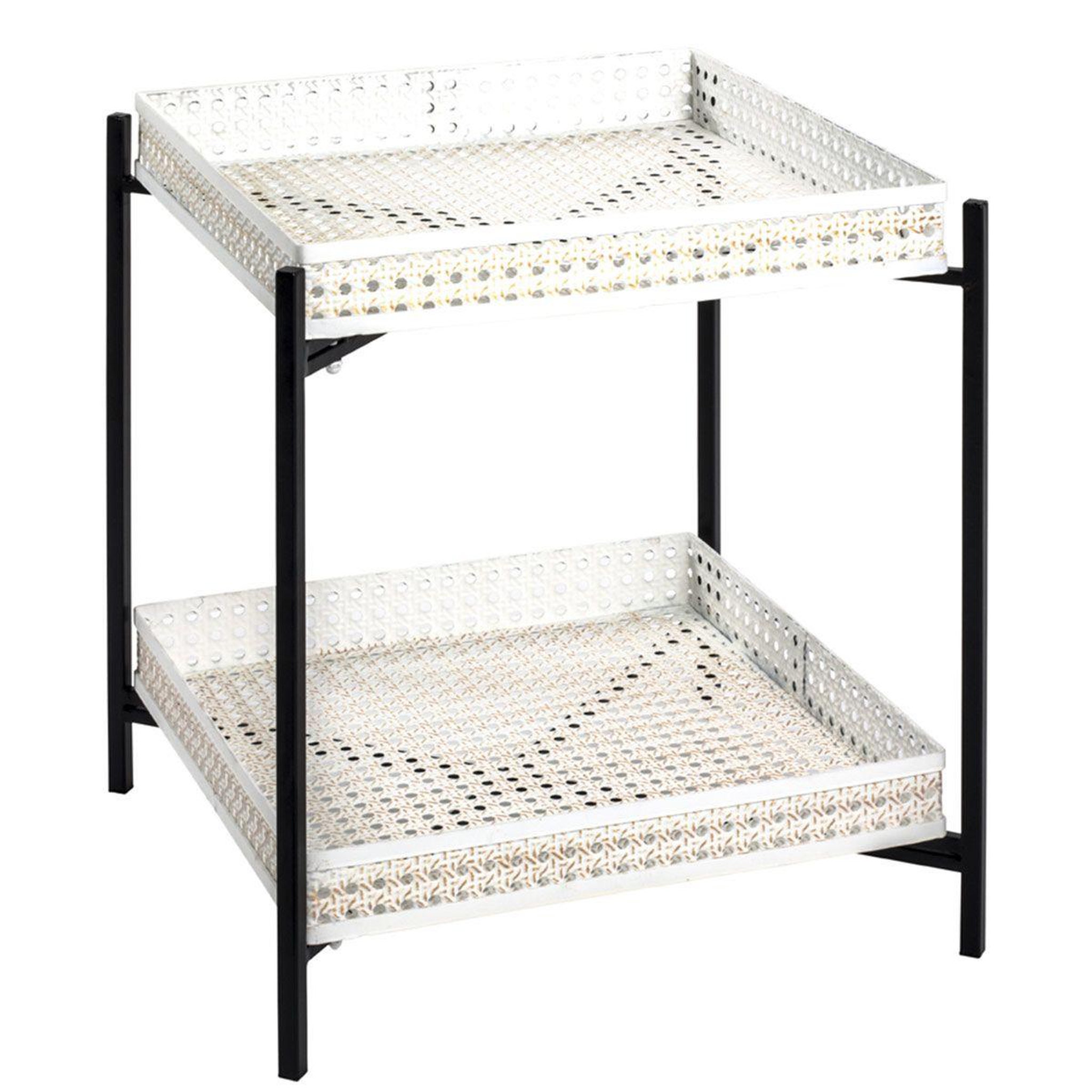 Paris Prix Table d'appoint 2 niveaux  cannage  50cm blanc