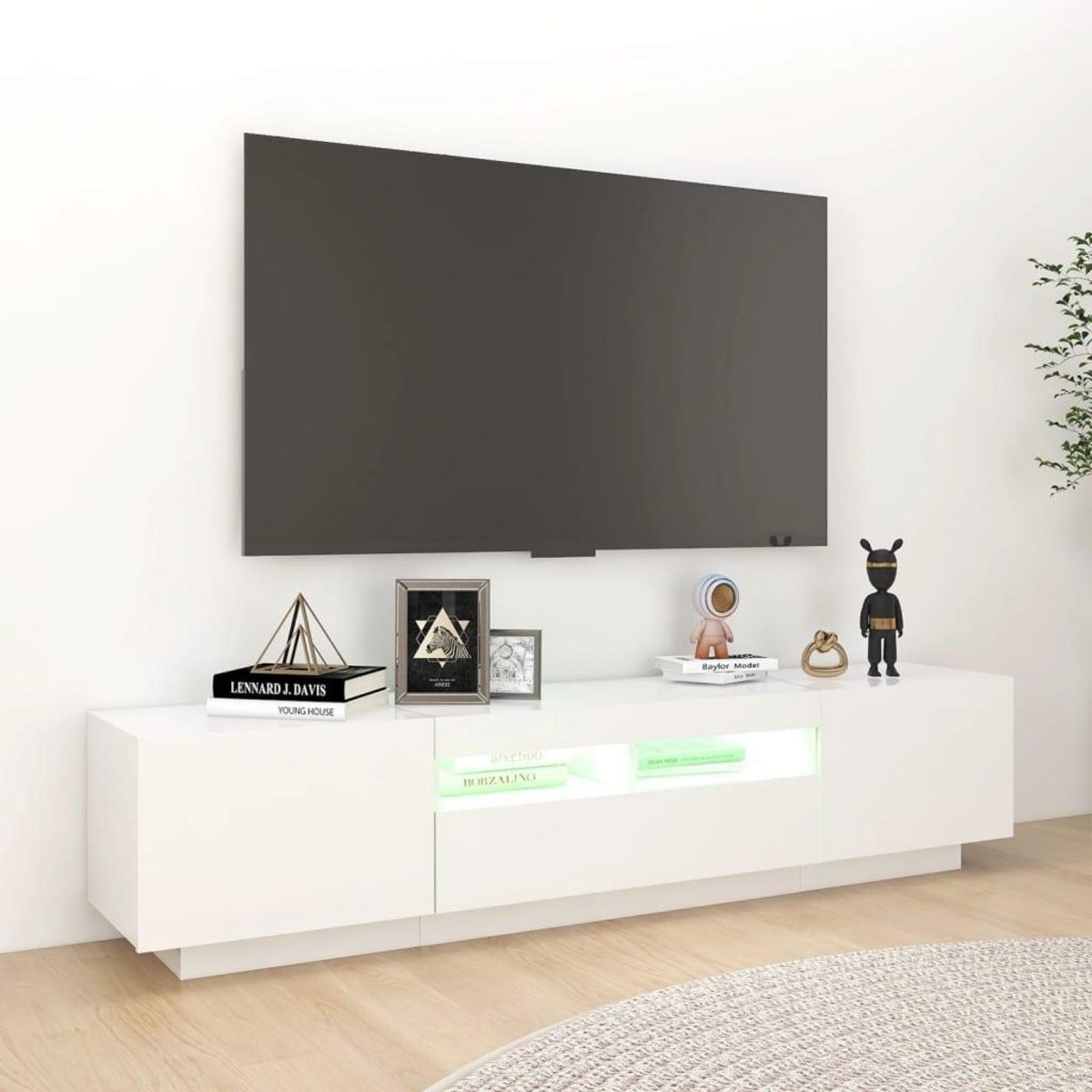 VIDAXL Meuble TV avec lumieres LED Blanc brillant 180x35x40 cm