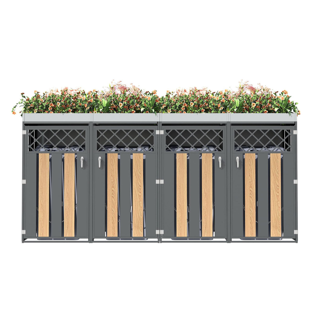 MERAX Cache Poubelle Extérieur Lot de 2 avec Bac à Plantes, Rangement, Gris