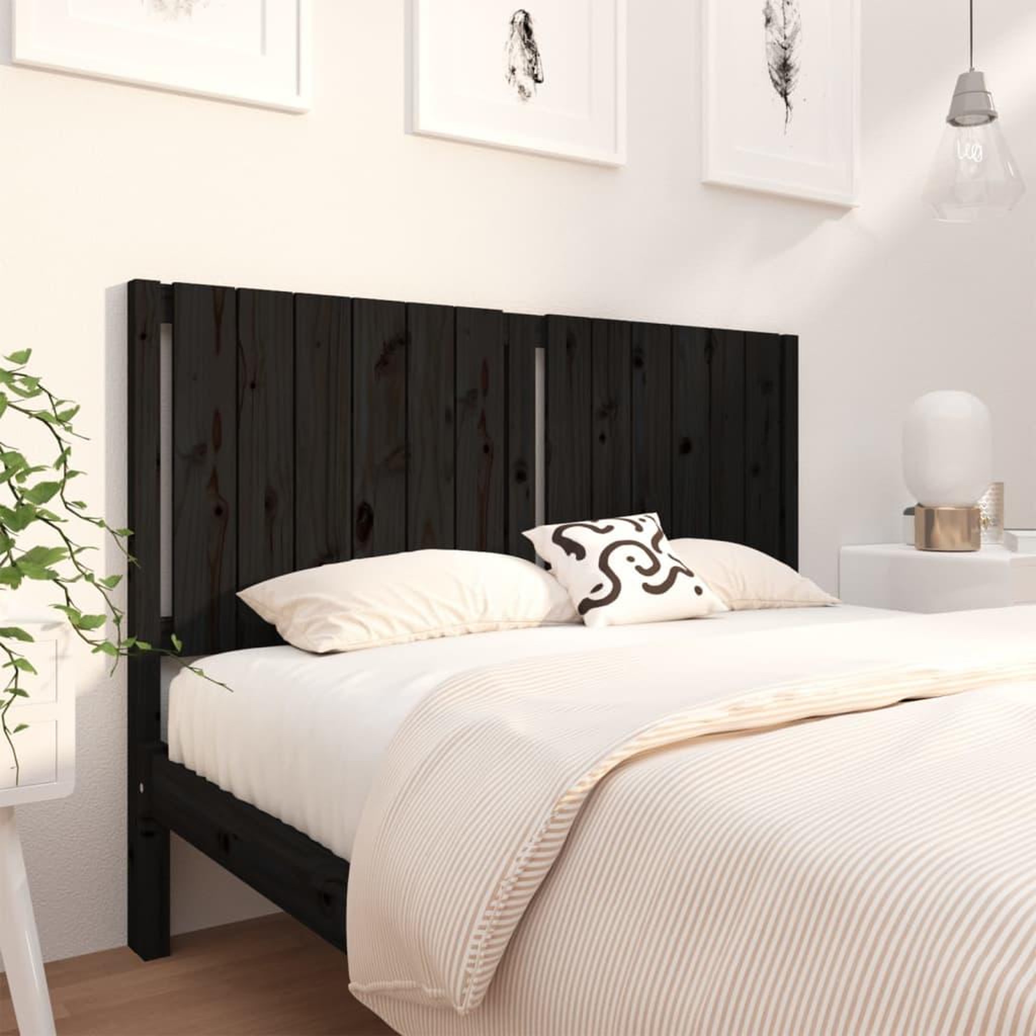 Voir la diapositive 1 : VIDAXL Tete de lit Noir 145,5x4x100 cm Bois massif de pin