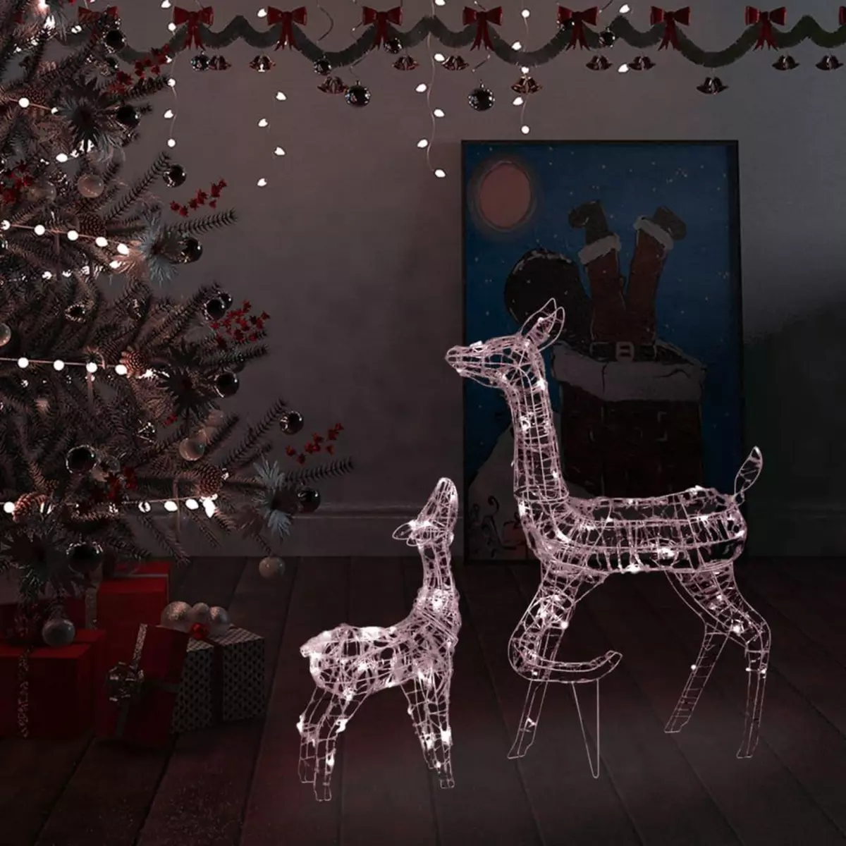 VIDAXL Famille de rennes de decoration Acrylique 160 LED blanc chaud