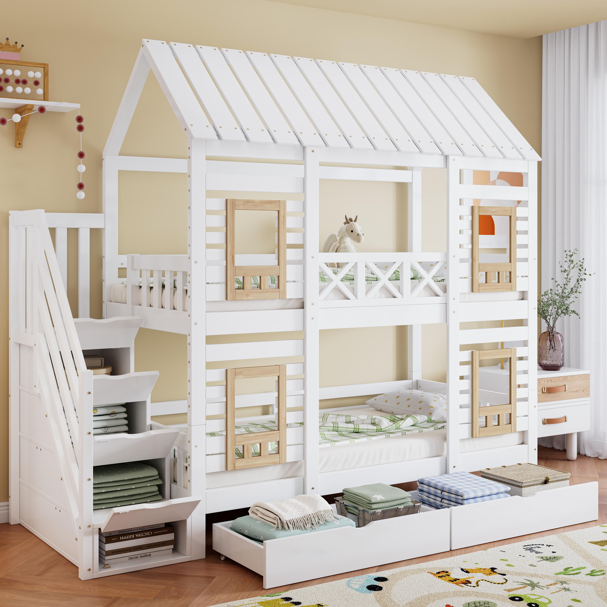 Voir la diapositive 4 : MERAX Lit superposé 90x200cm bois et mdf coloris blanc