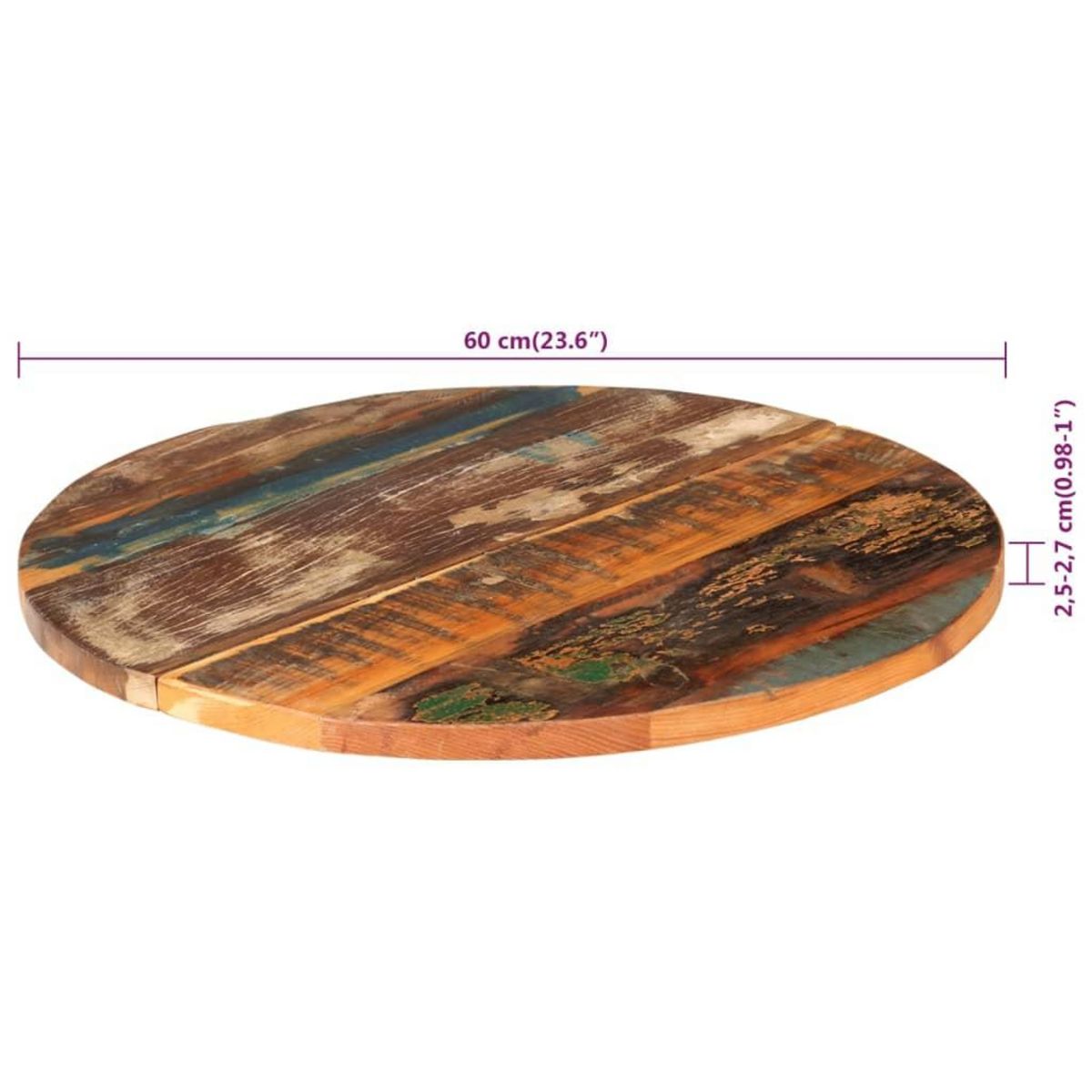 VIDAXL Dessus de table rond 60 cm 25-27 mm Bois de recuperation solide