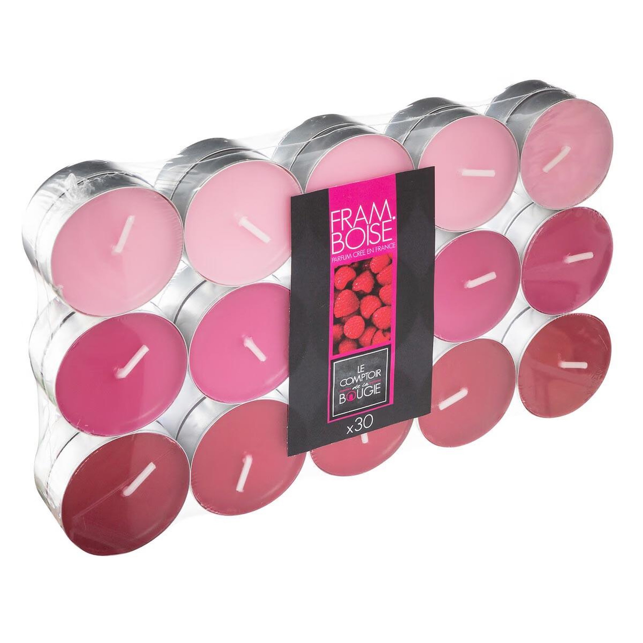 COMPTOIR DE LA BOUGIE Lot de 30 bougies chauffe-plat parfumées 3,7cm framboise