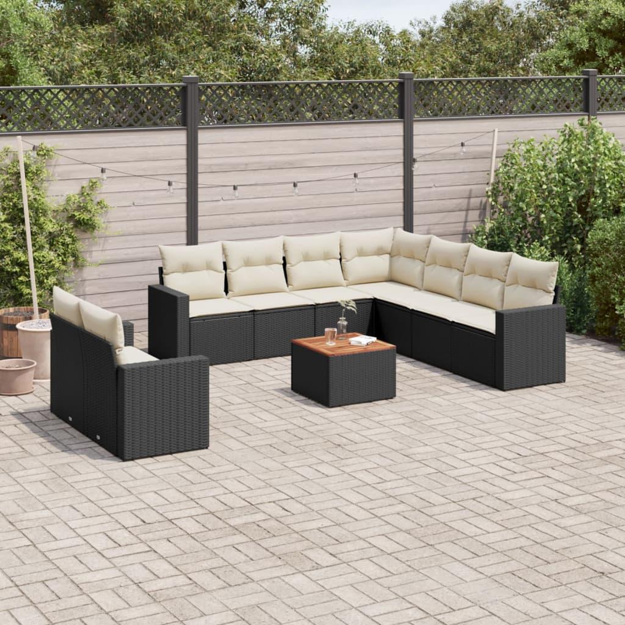 VIDAXL Salon de jardin 10 pcs avec coussins noir resine tressee