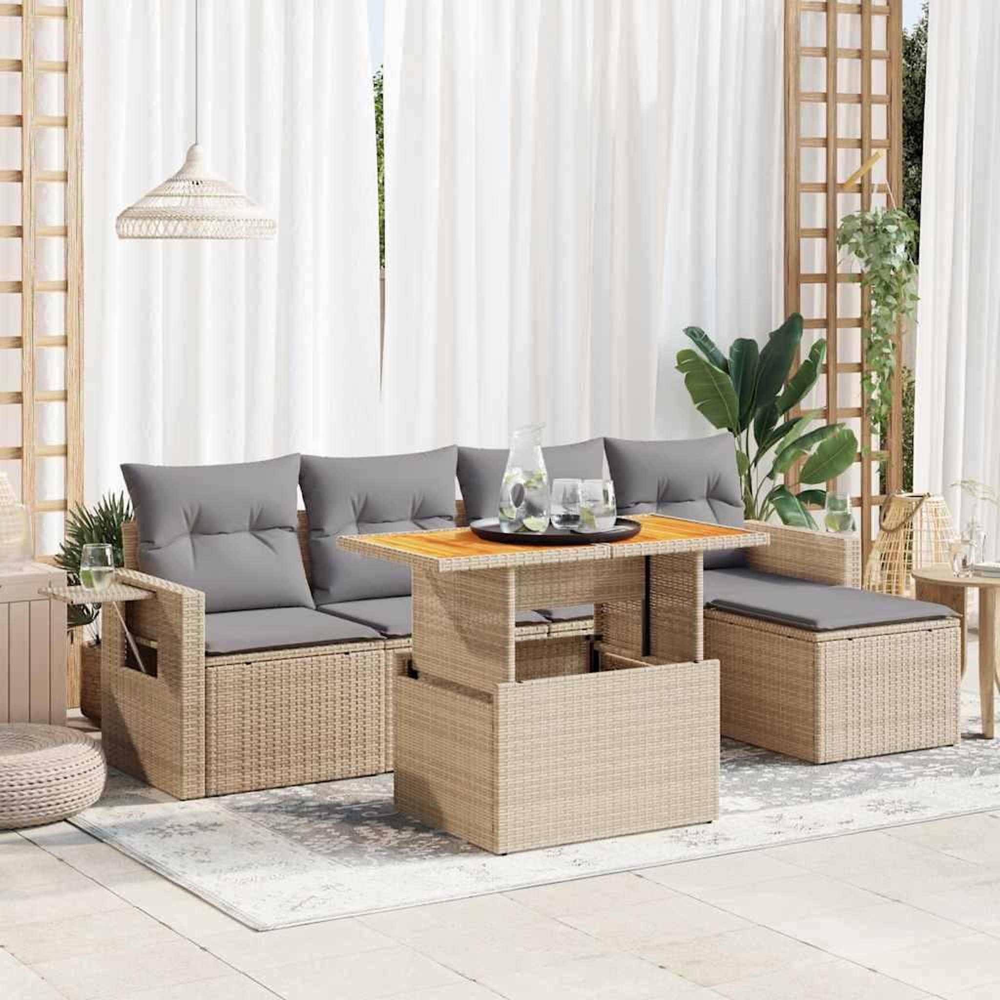 VIDAXL Salon de jardin avec coussins 6 pcs beige resine tressee