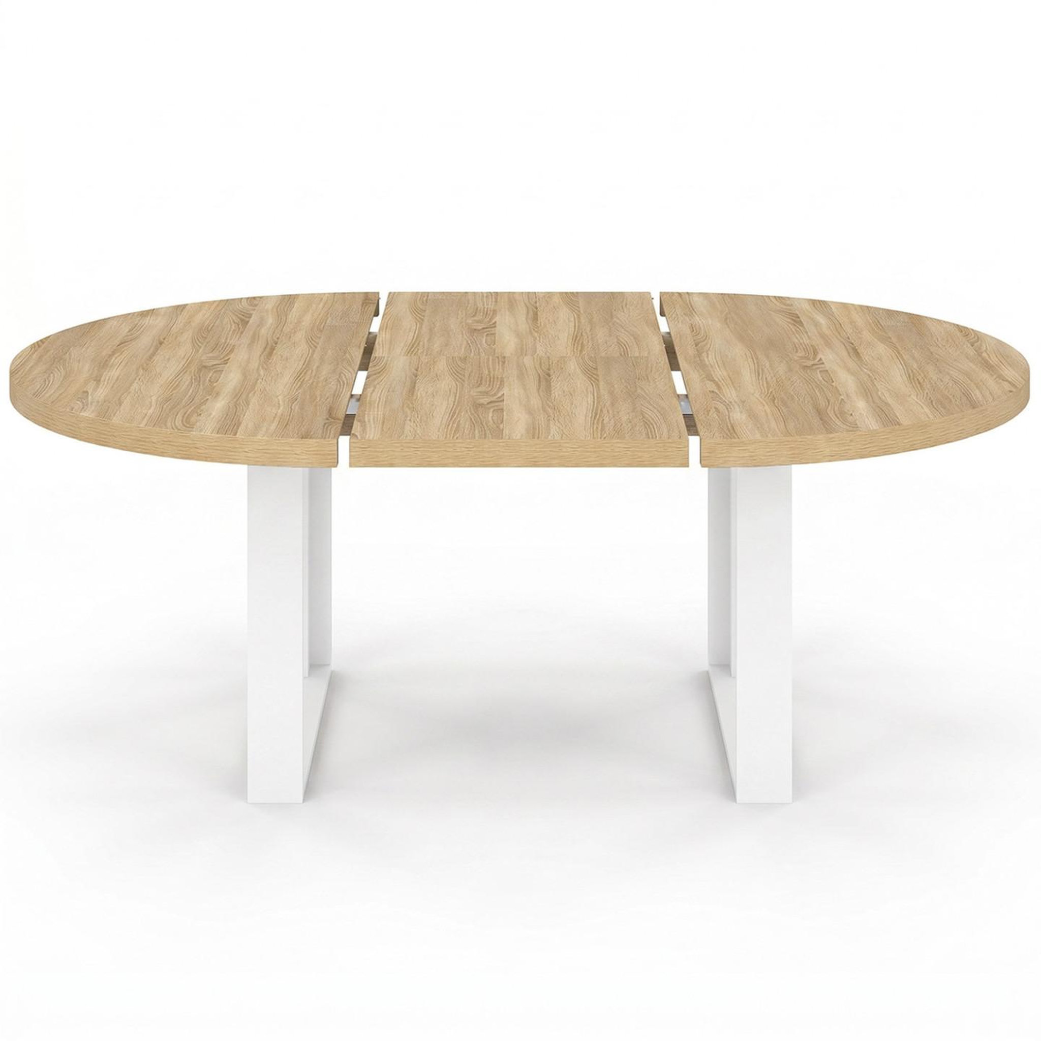 Voir la diapositive 3 : ID MARKET Table à manger extensible ronde phoenix 6-10 personnes bois et blanc 140-200 cm