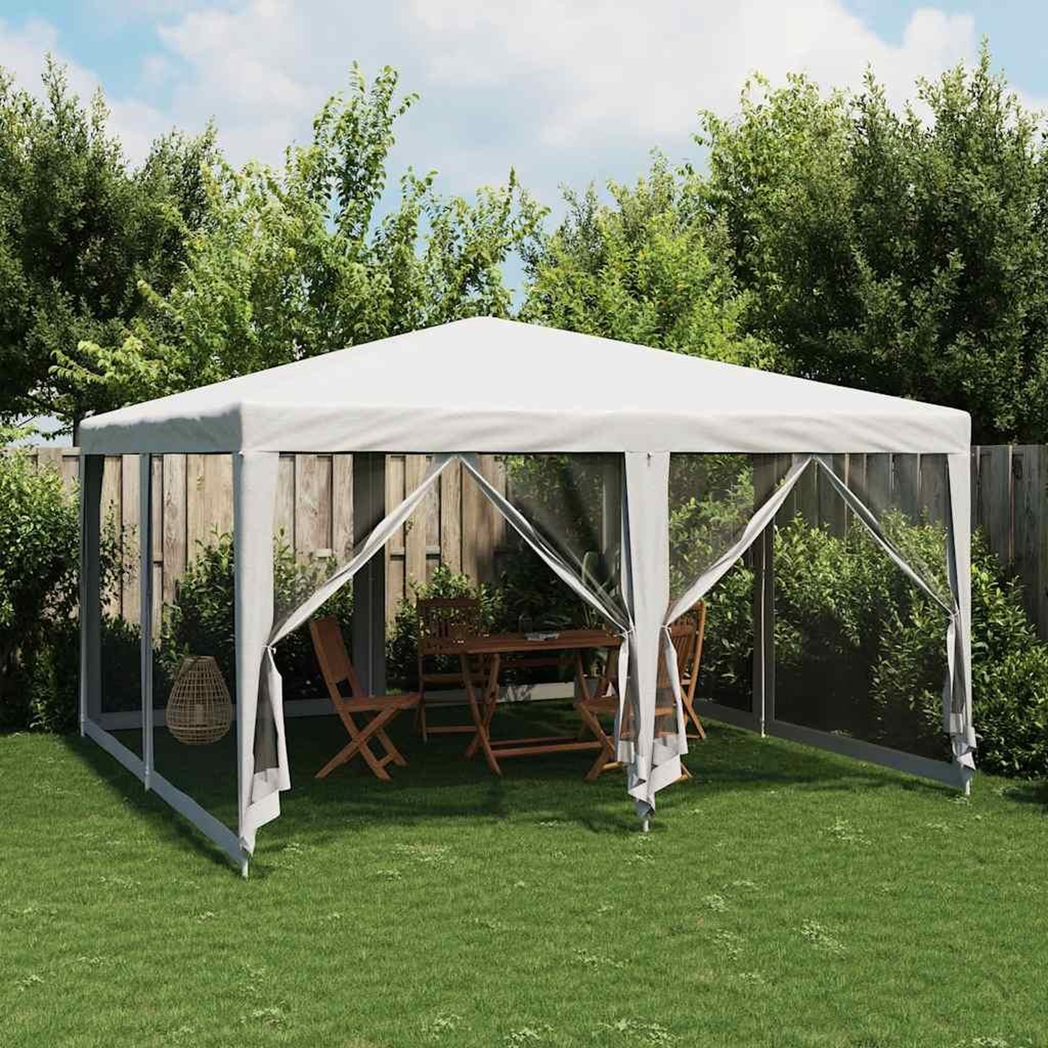 VIDAXL Tente de fete avec 8 parois laterales en maille blanc 4x4m PEHD