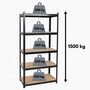 Voir la diapositive 4 : INTEC Etagère de Rangement Noire 90 x 40cm x H180cm - Rayonnage Métal Haute qualité 5 Plateaux Charges lourdes 1500kg INTEC