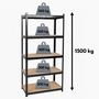 Voir la diapositive 4 : INTEC Etagère de Rangement Noire 90 x 40cm x H180cm - Rayonnage Métal Haute qualité 5 Plateaux Charges lourdes 1500kg INTEC