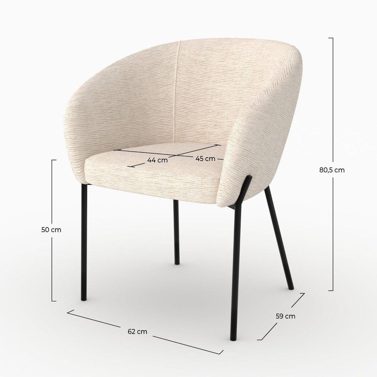 Rendez vous déco Chaise en tissu blanc chiné et pieds en métal noir-Andy