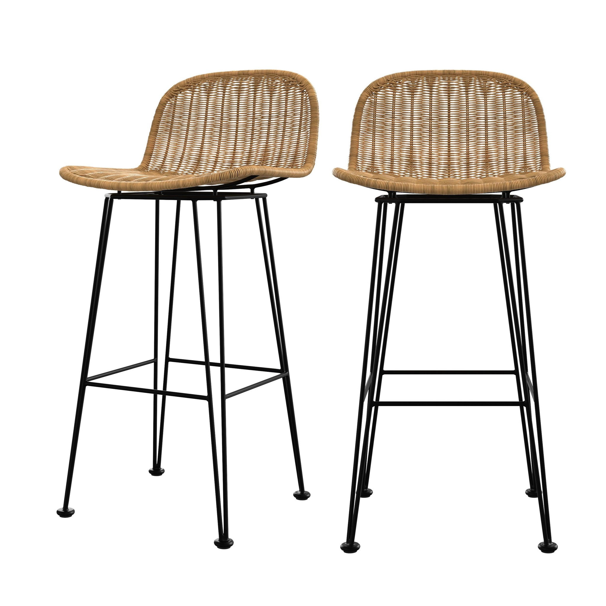 MAISON PAVANE Lot de 2 chaises de bar 76 cm en résine tressée marron-jigani