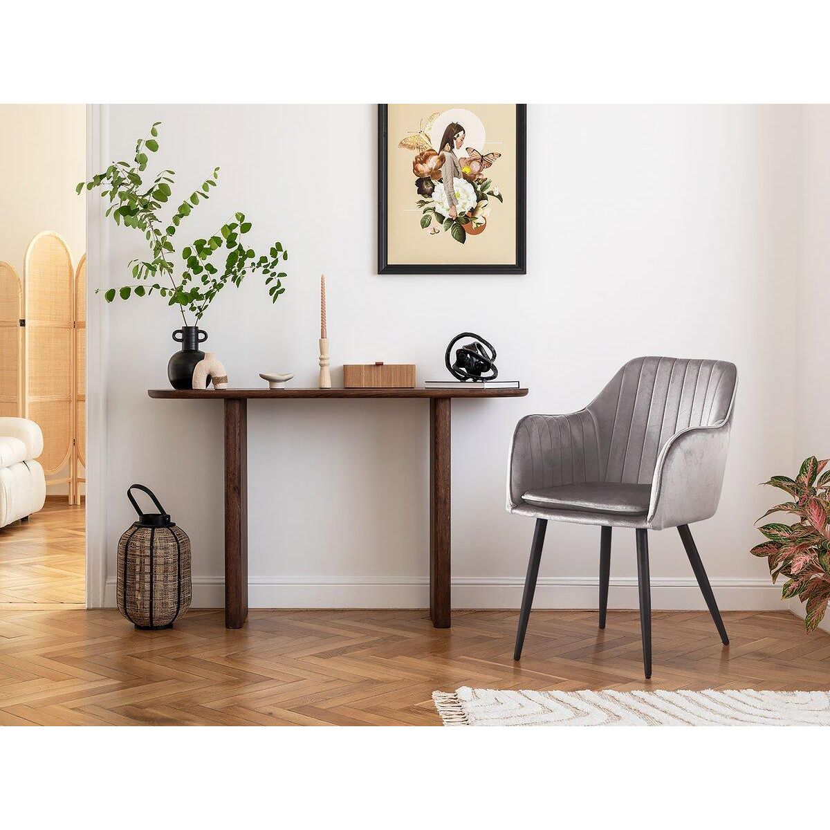 Habitat et Jardin Lot de 2 chaises  Velma  en velours avec accoudoirs - Gris