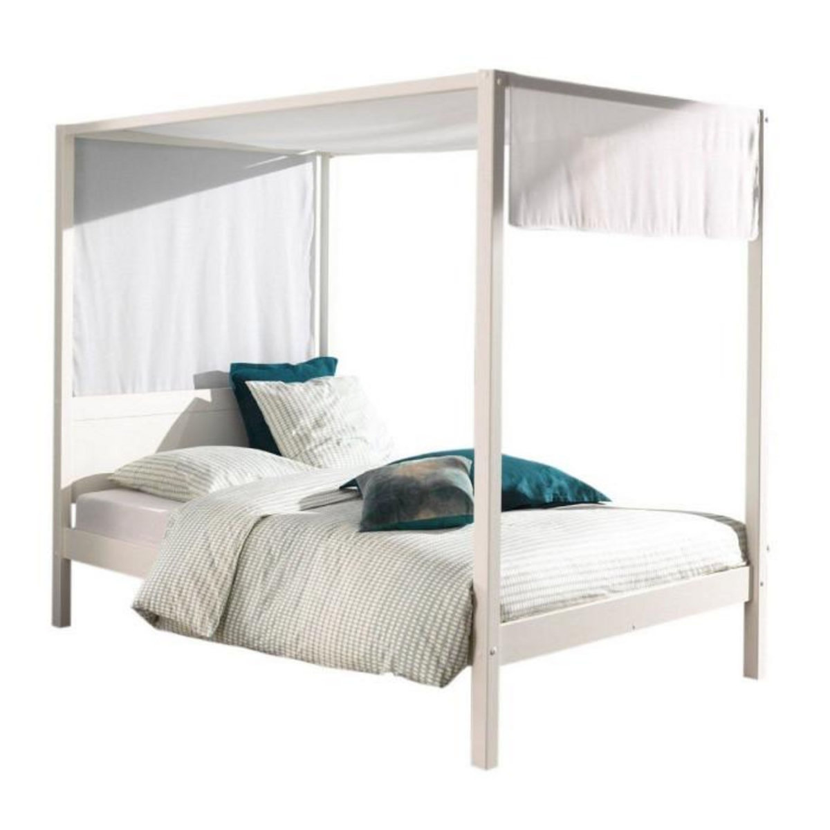 Paris Prix Pack - Lit à Baldaquin & Voile  Pino  140x200cm Blanc