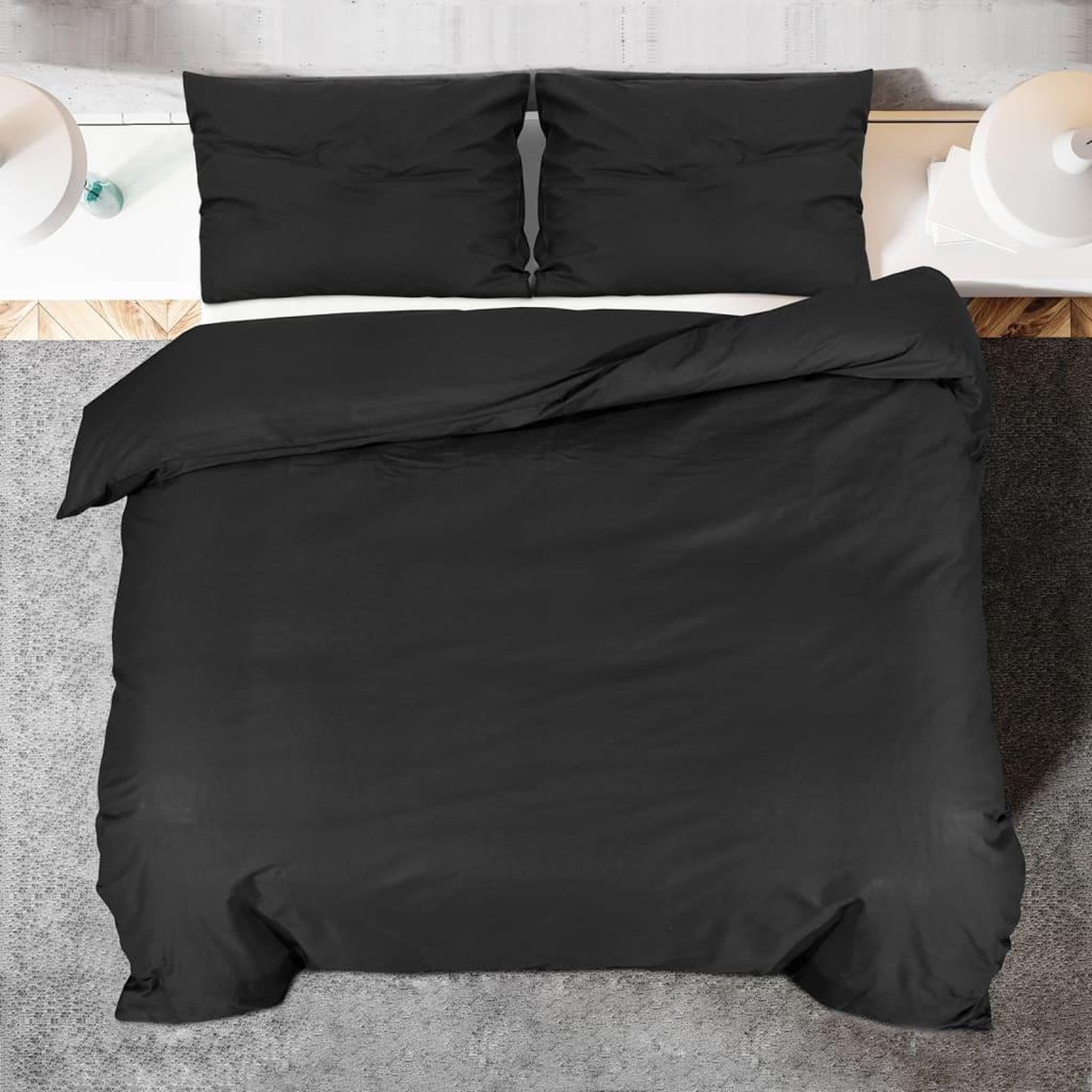 Voir la diapositive 5 : VIDAXL Ensemble de housse de couette Noir 200x220 cm Microfibre legere