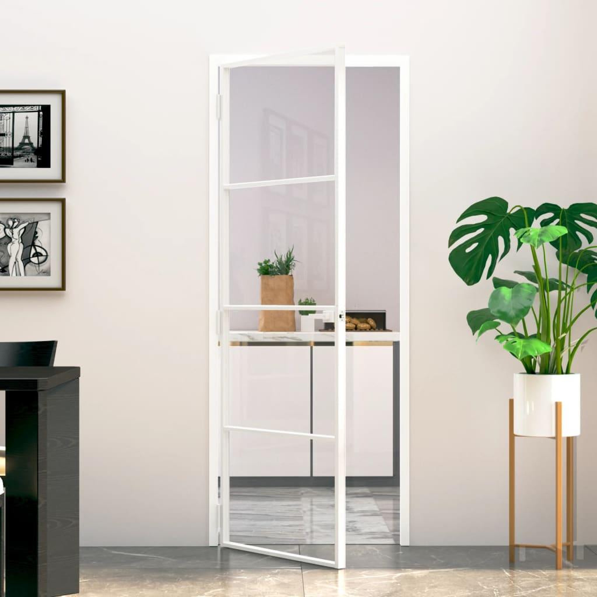 Voir la diapositive 1 : VIDAXL Porte d'interieur Blanc 76x201,5 cm Trempe verre aluminium fin