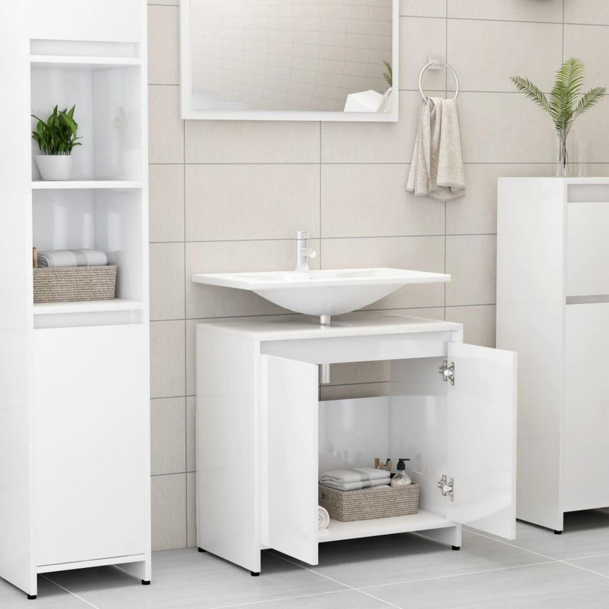 VIDAXL Armoire de salle de bain Blanc brillant Bois d'ingenierie