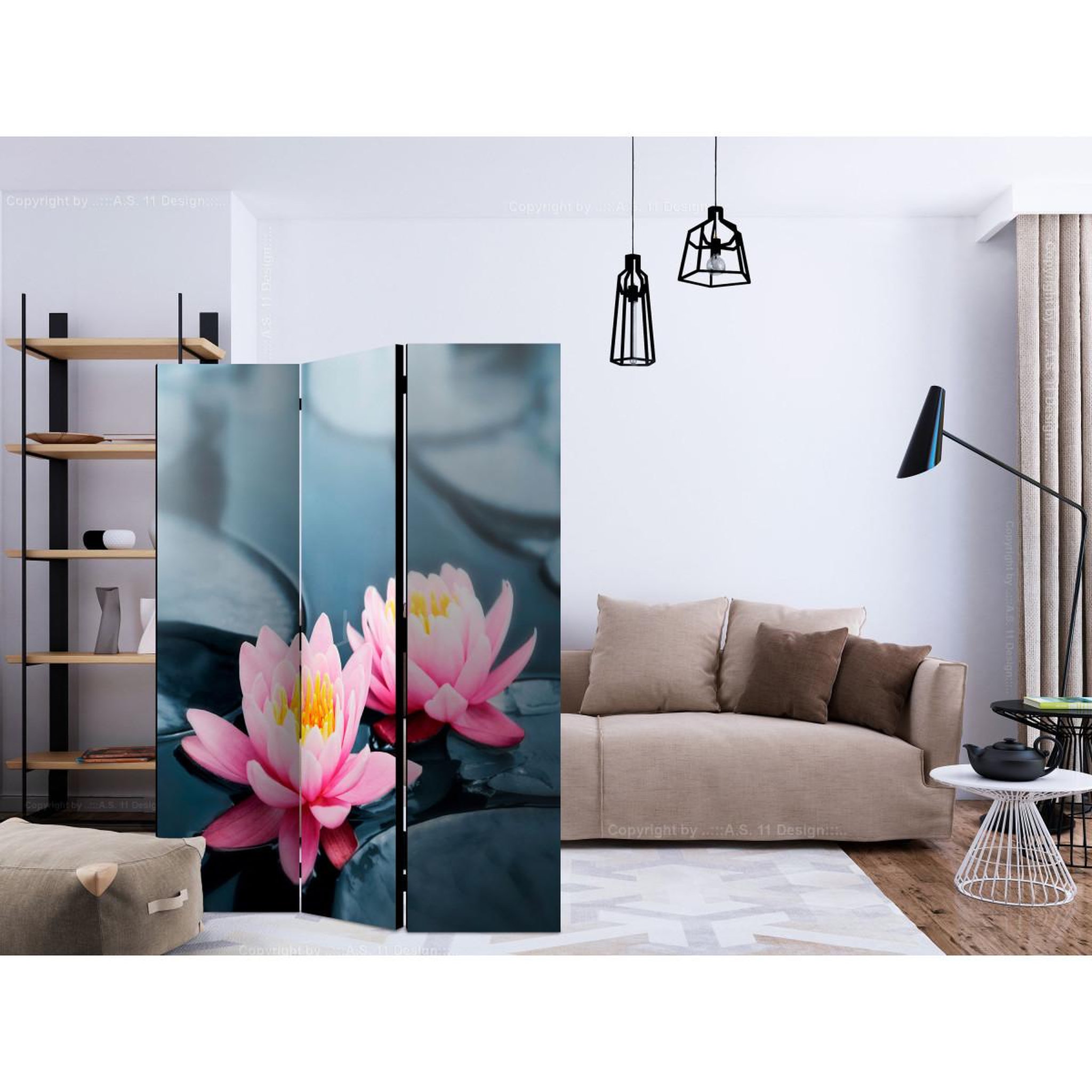 Voir la diapositive 2 : Paris Prix Paravent 3 volets  lotus blossoms  135x172cm