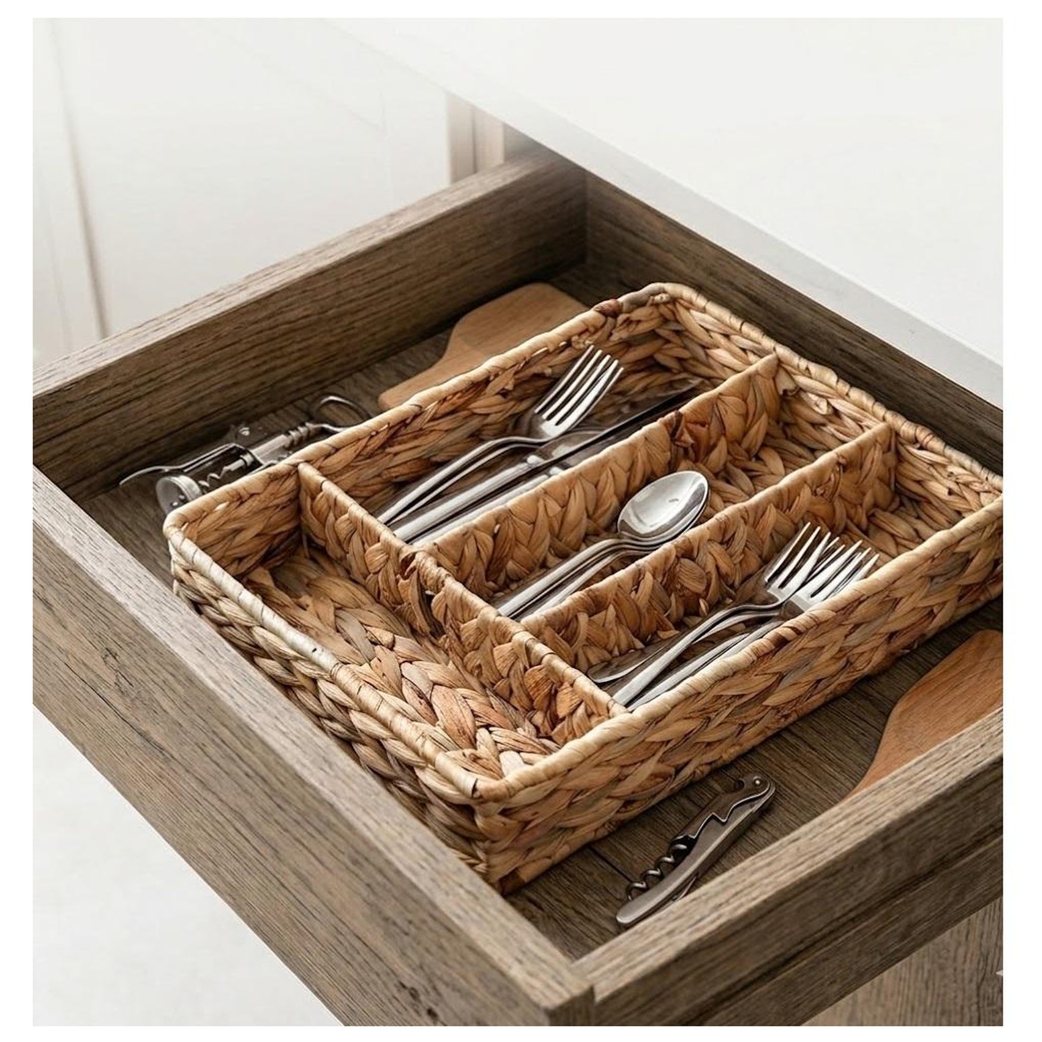 Voir la diapositive 4 : Eden Range couverts en jacinthe tressé 4 compartiments 24 x 34 cm beige