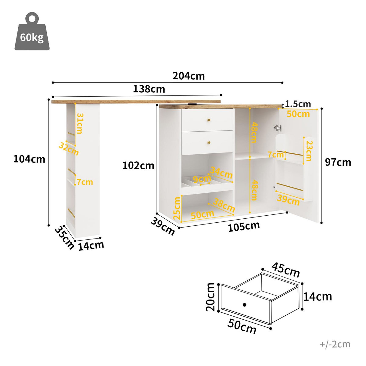 MERAX Table de bar rectangulaire