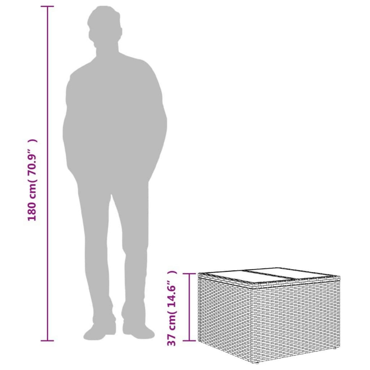 VIDAXL Table de jardin dessus en verre gris 55x55x37 cm resine tressee