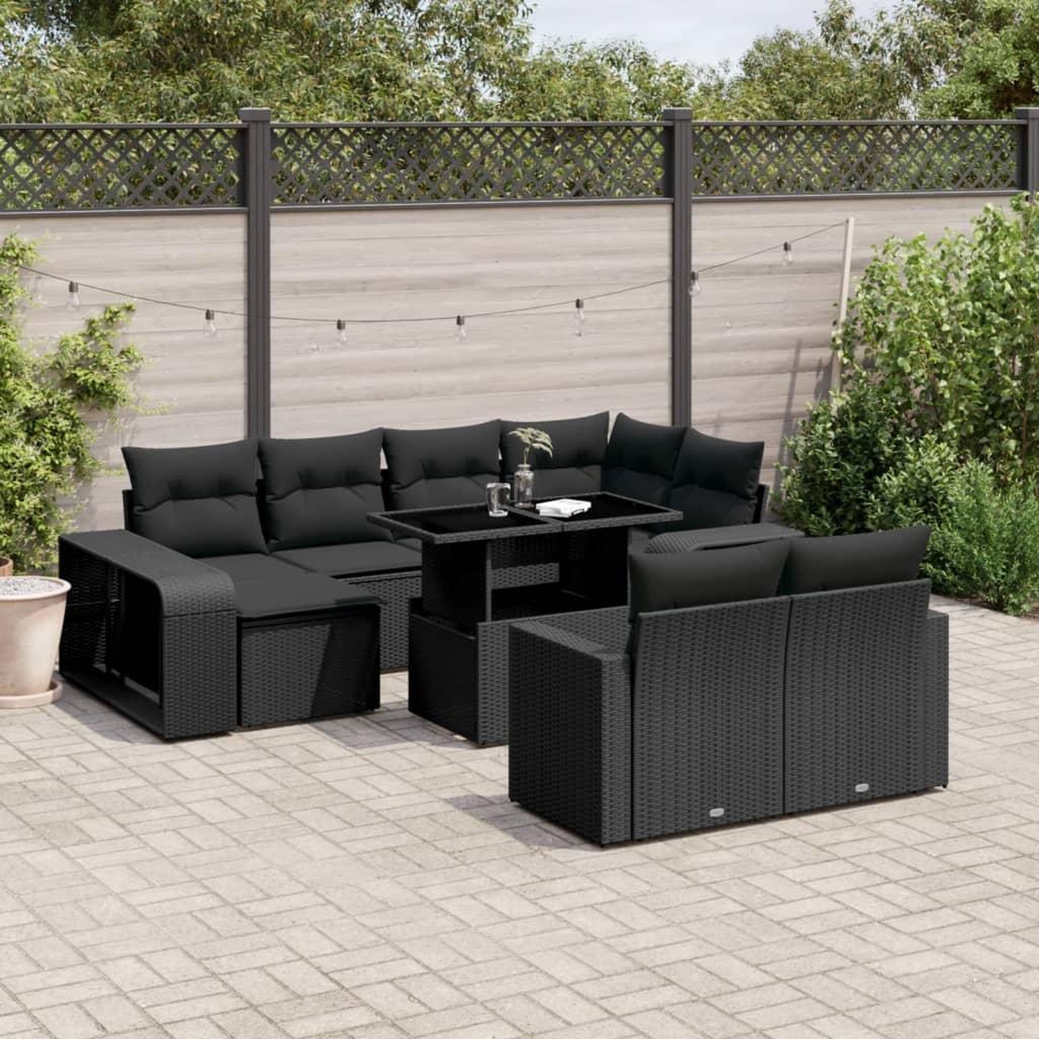 VIDAXL Salon de jardin 11 pcs avec coussins noir resine tressee