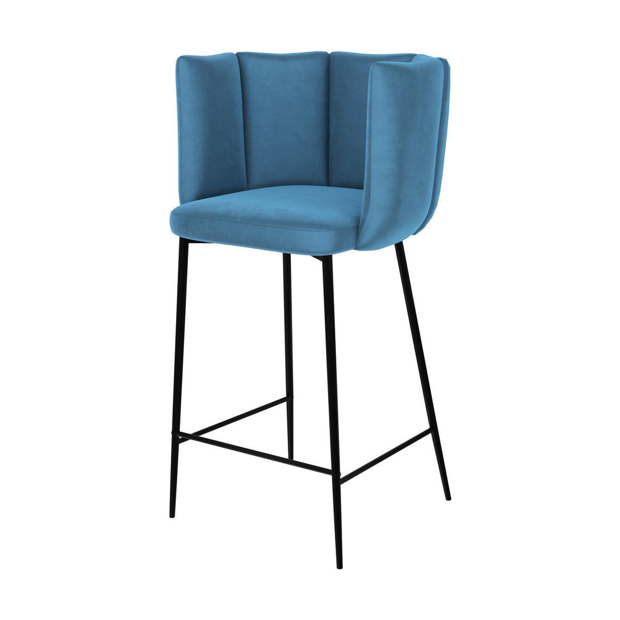 Voir la diapositive 6 : MAISON PAVANE Lot de 2 chaises pour îlot central 67 cm en velours bleu-rosy