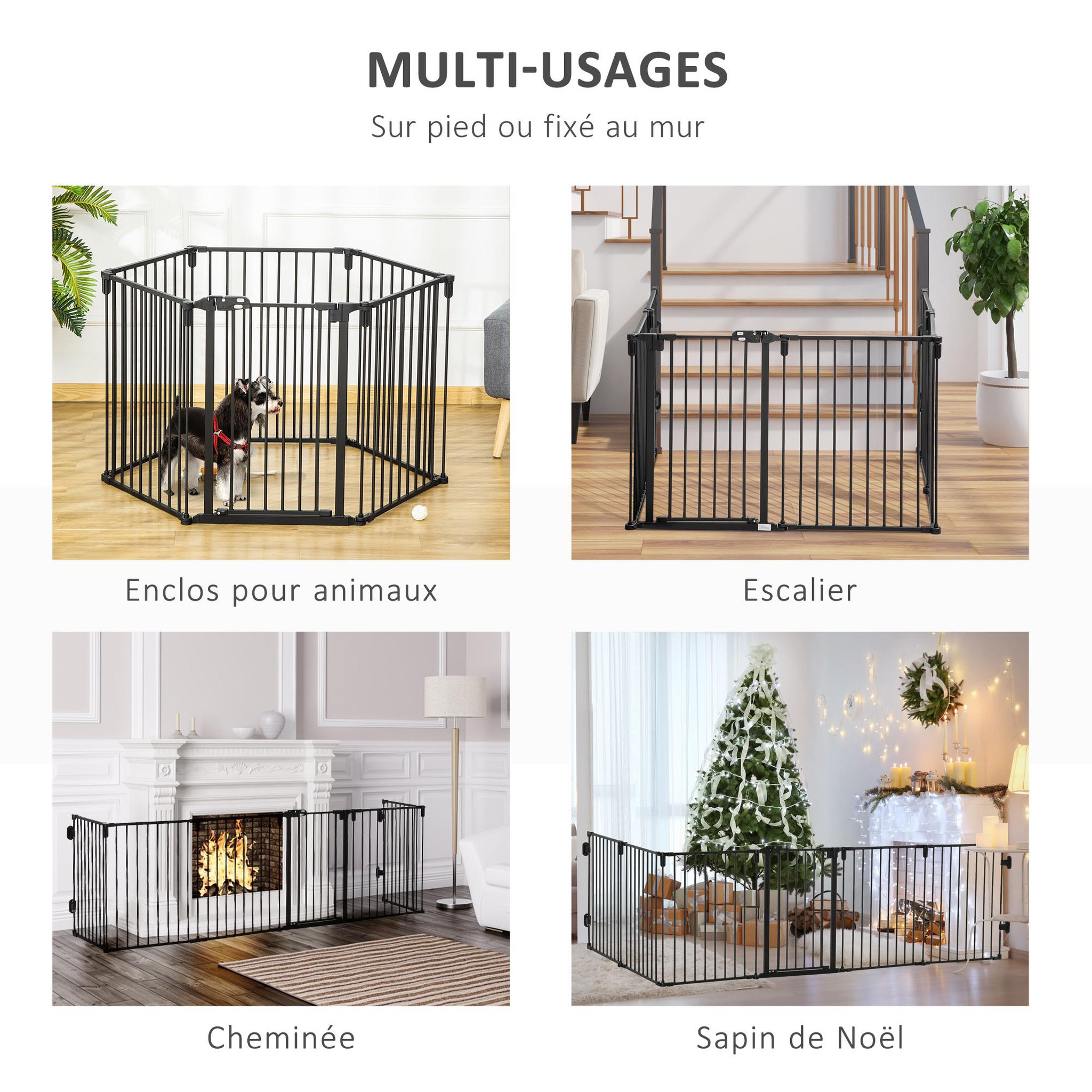 Voir la diapositive 4 : PAWHUT Pawhut barrière de sécurité - parc enclos chien modulable pliable - porte verrouillable - 6 panneaux acier et pp - dim. 362,5l max. X 76h cm noir