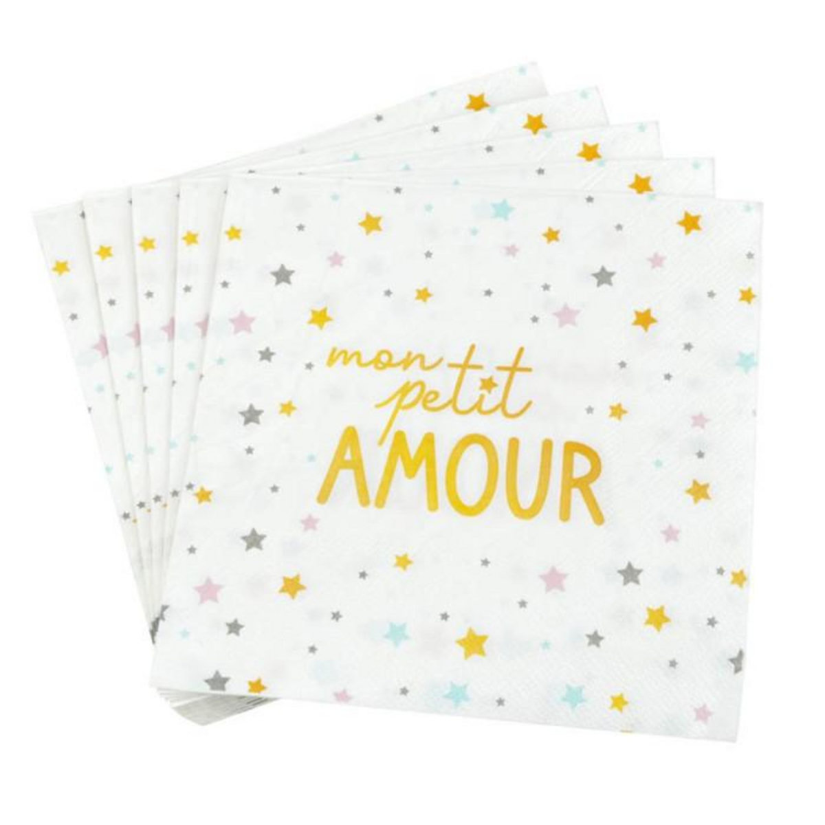 Paris Prix Lot de 20 Serviettes en Papier  Mon Petit Amour  33x33cm Blanc