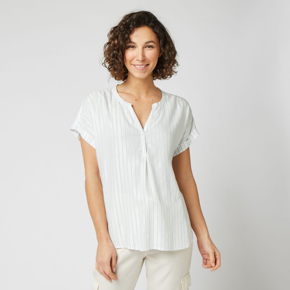 IN EXTENSO Blouse manches courtes col v blanche femme