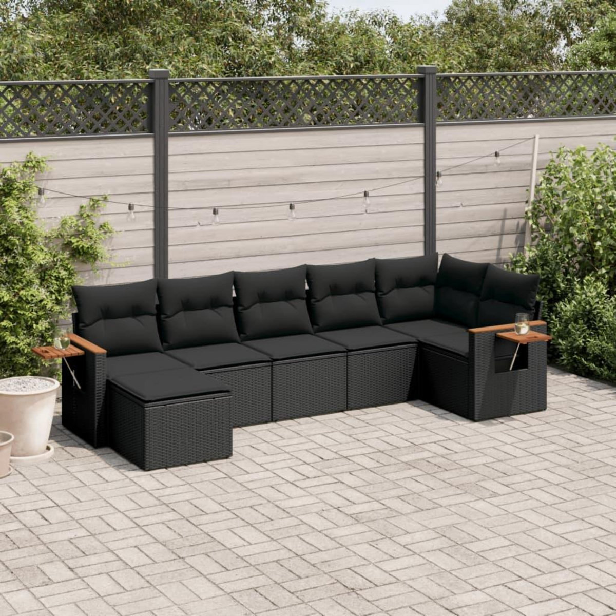 VIDAXL Salon de jardin 7 pcs avec coussins noir resine tressee