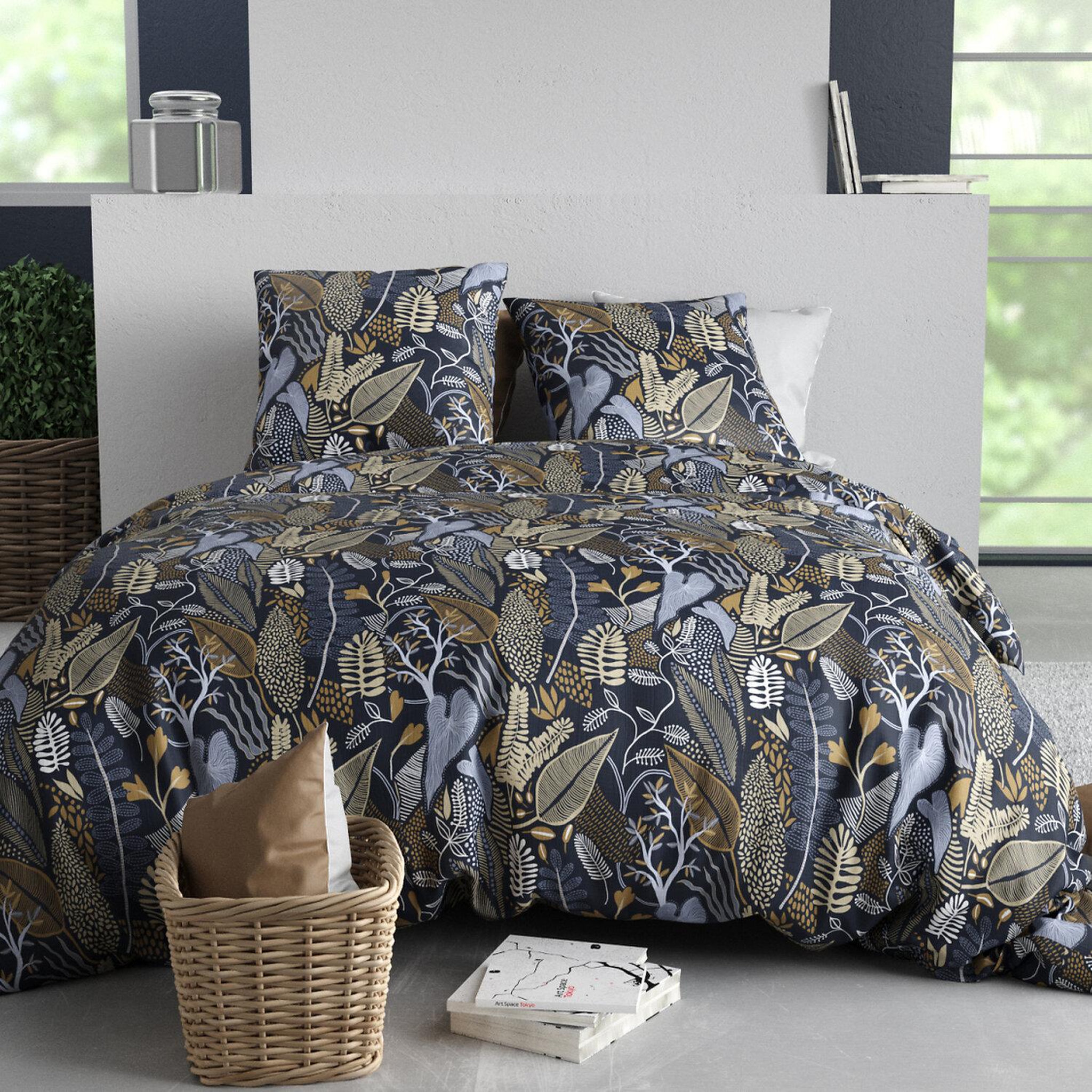 Voir la diapositive 1 : ATELIER DU COTON Parure housse de couette imprimée 100% coton 57fils emali