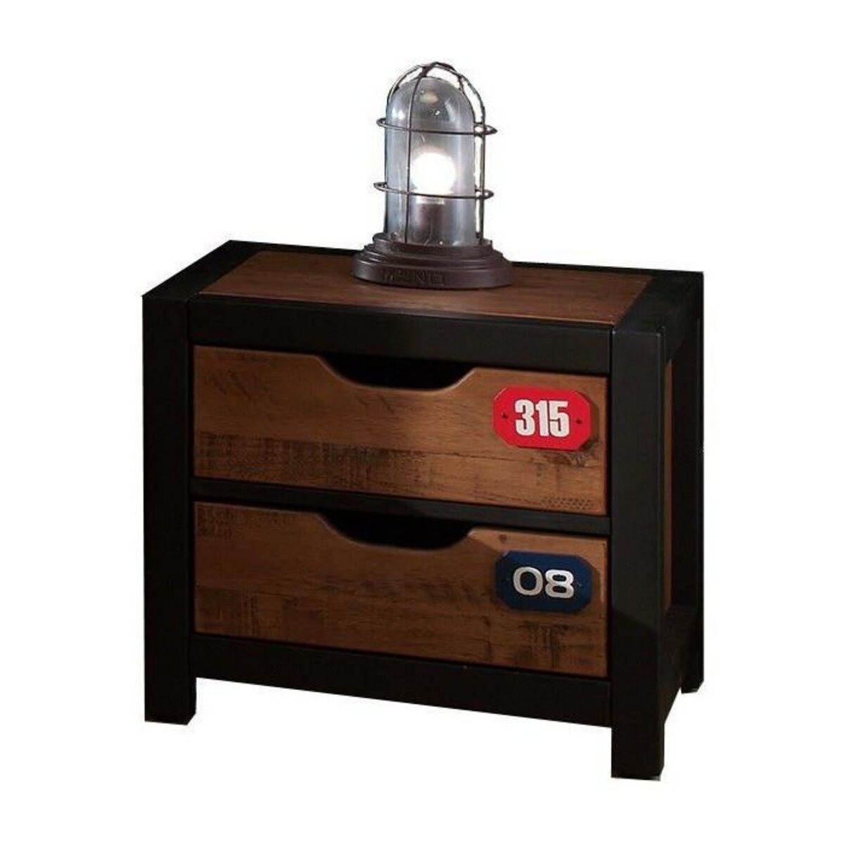 Paris Prix Pack - Lit Enfant, Sommier, Tiroir & Chevet  Alex  90x200cm Marron & Noir