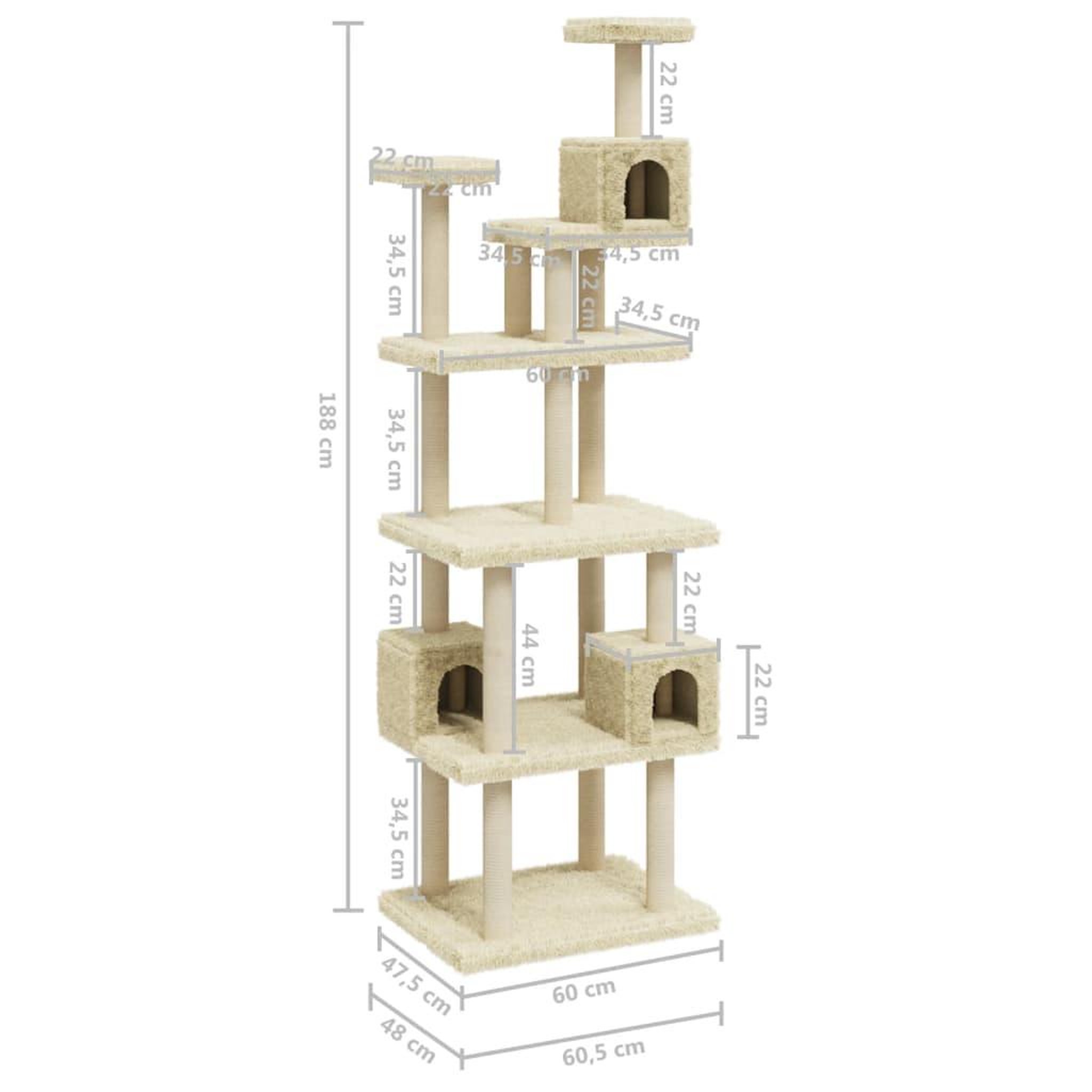 Voir la diapositive 6 : VIDAXL Arbre a chat avec griffoirs en sisal Creme 188 cm
