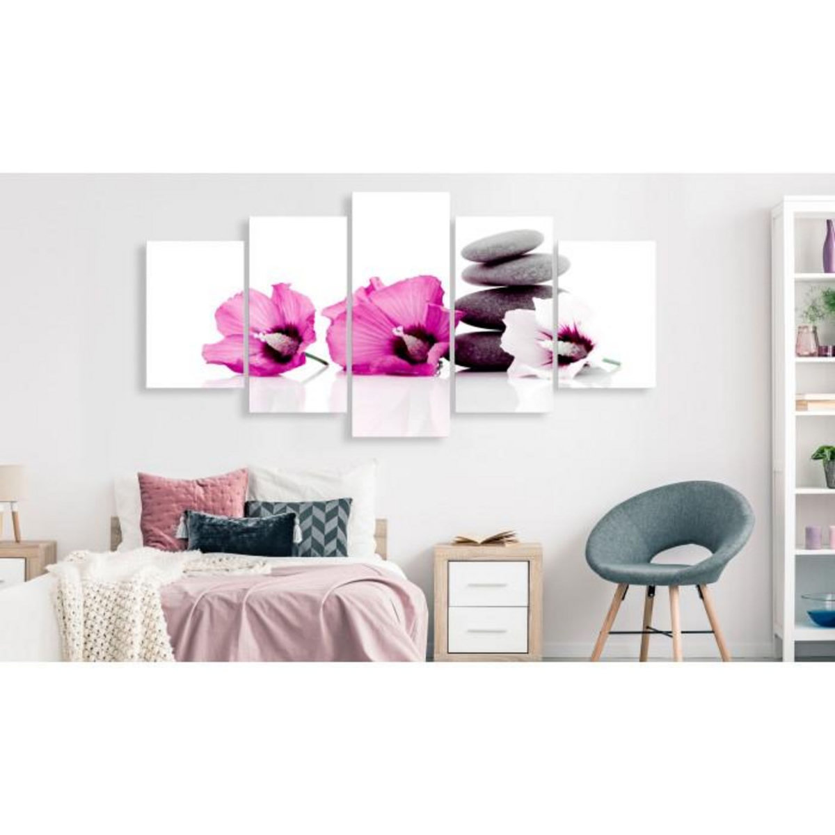 Paris Prix Tableau Imprimé 5 Panneaux  Calm Mallow Wide Pink