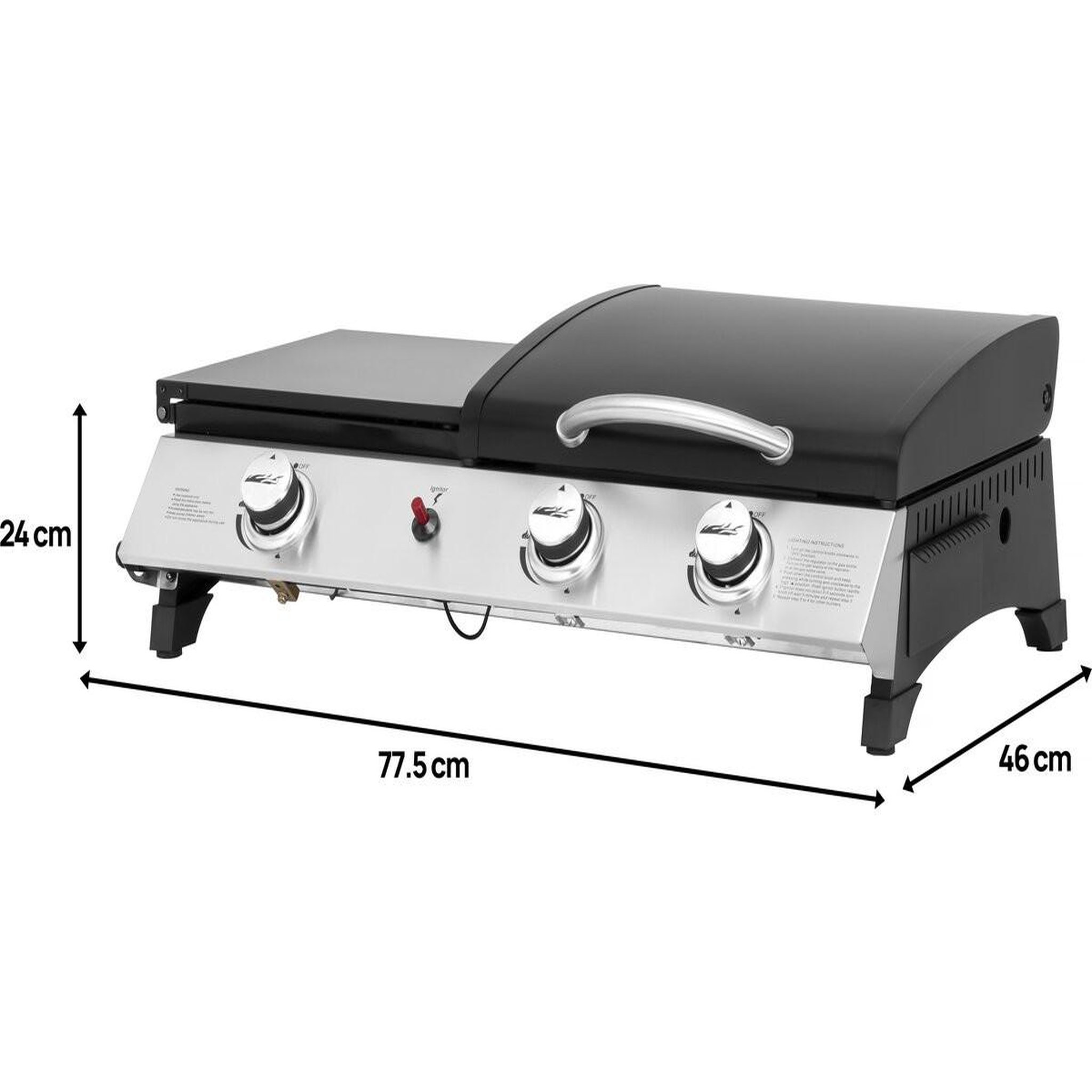 Voir la diapositive 4 : Habitat et Jardin Plancha gaz avec couvercle  rasio  - 7.5 kw - 3 brûleurs - noir