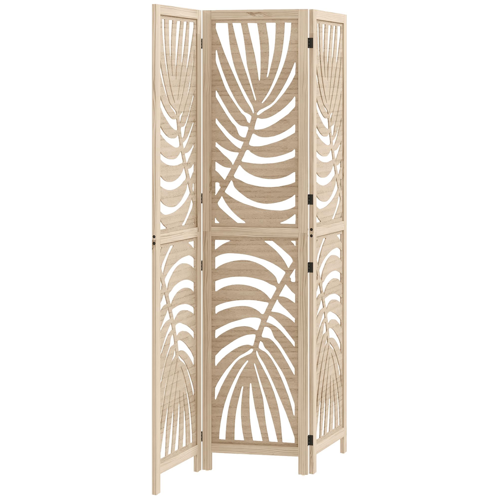 HOMCOM Paravent interieur 4 panneaux style exotique - séparateur pliable ajustable 2 parties - bois ajouré feuilles
