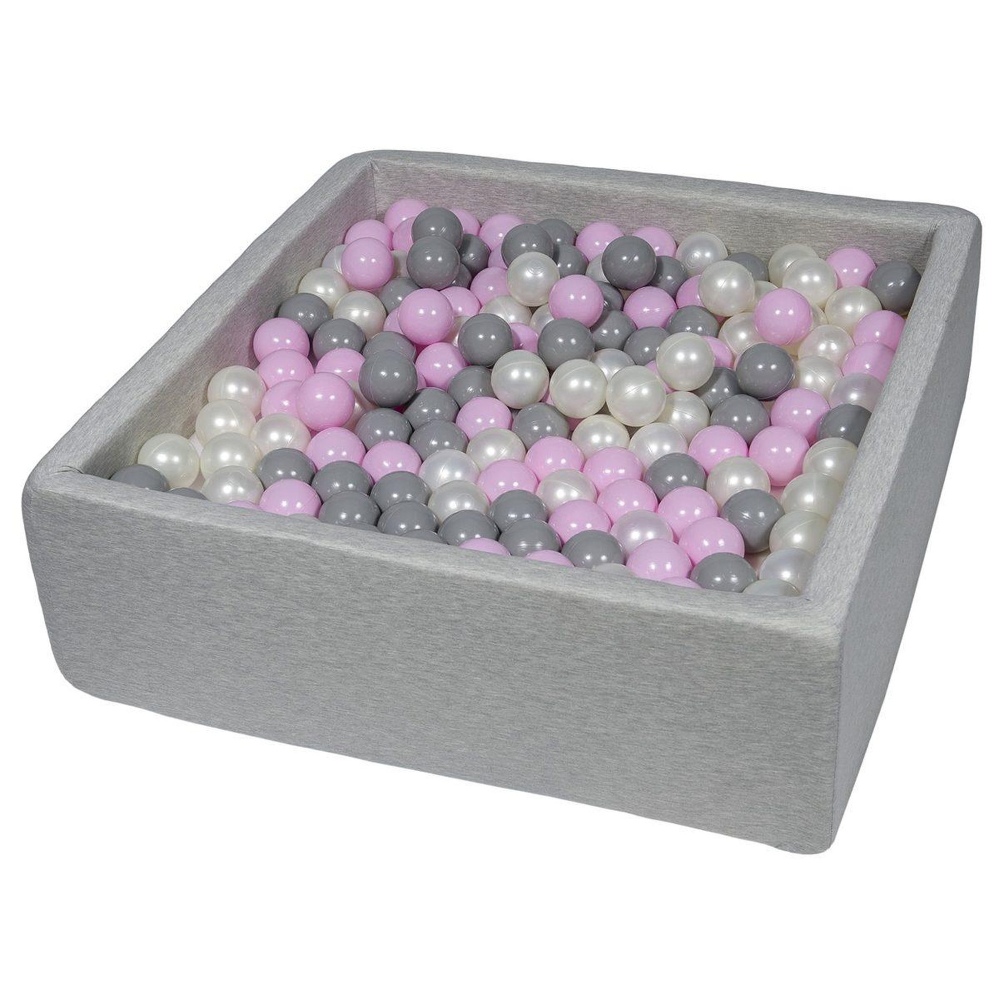 VELINDA Piscine à balles pour enfant, 90x90 cm, aire de jeu + 450 balles perle, rose clair, gris