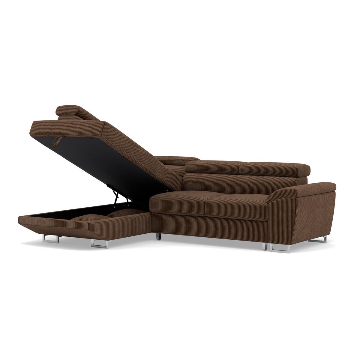 BEST MOBILIER Baoji - canapé d'angle gauche 5 places convertible avec têtières et coffre en velours côtelé