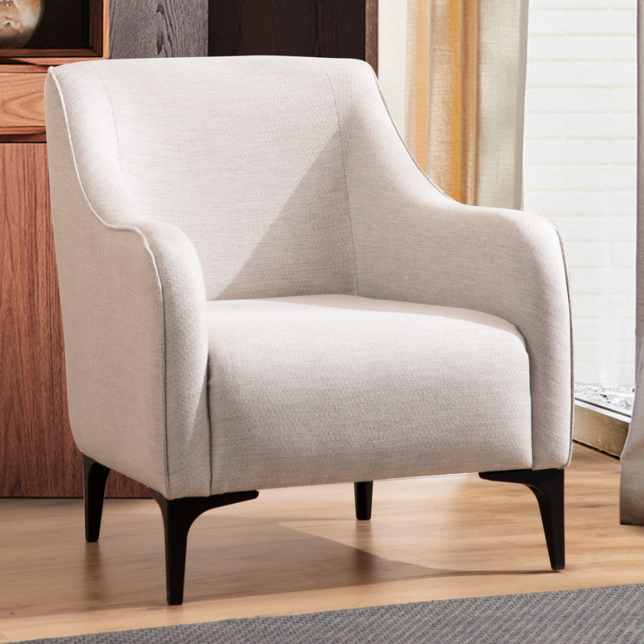 Voir la diapositive 2 : CONCEPT USINE Fauteuil en tissu blanc cassé JAMES