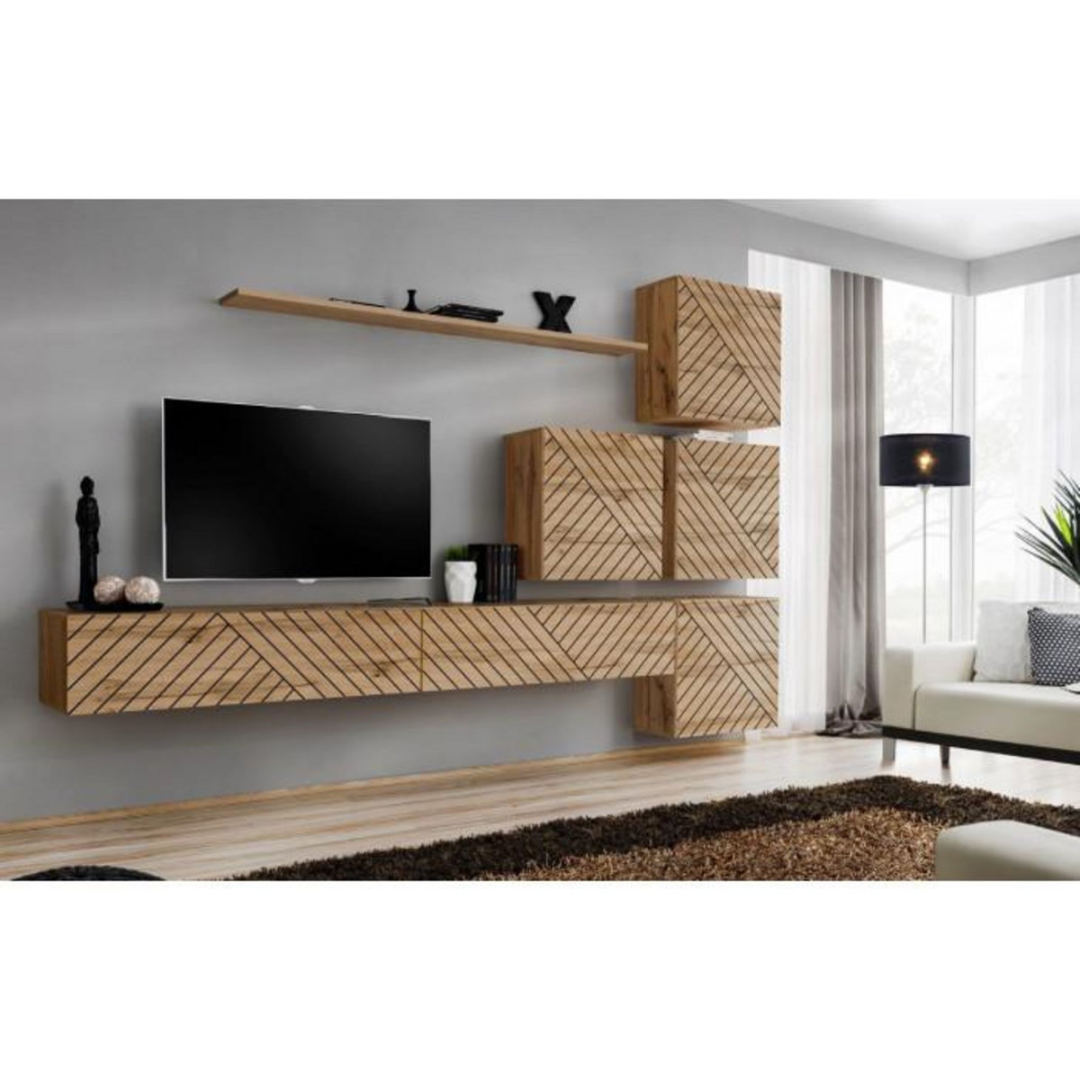 Paris Prix Ensemble Meuble TV  Switch Lamel IX  310cm Naturel