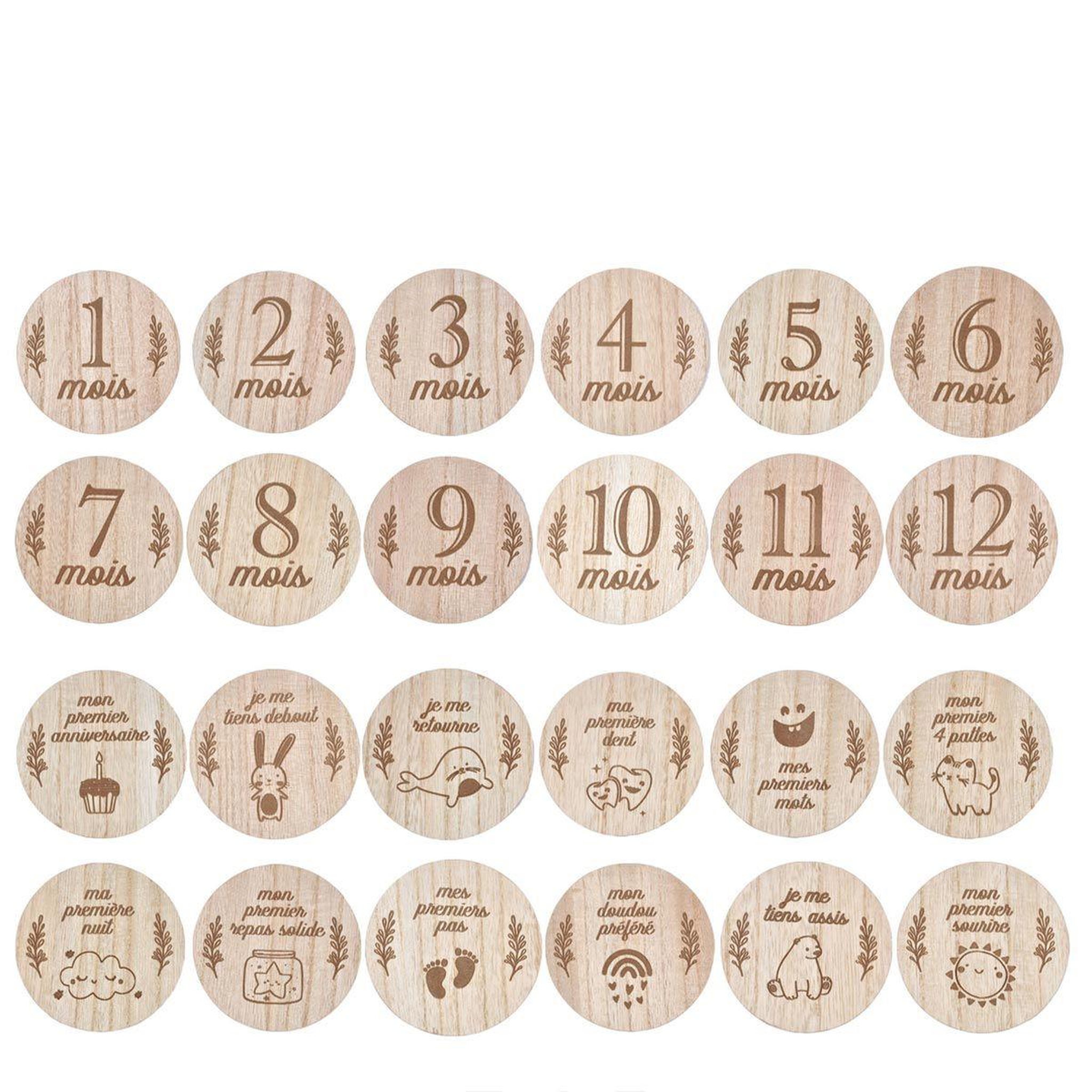 Voir la diapositive 1 : BEBE DOUCEUR Lot de 12 Cartes Bébé Mixte  Étapes  9cm Naturel
