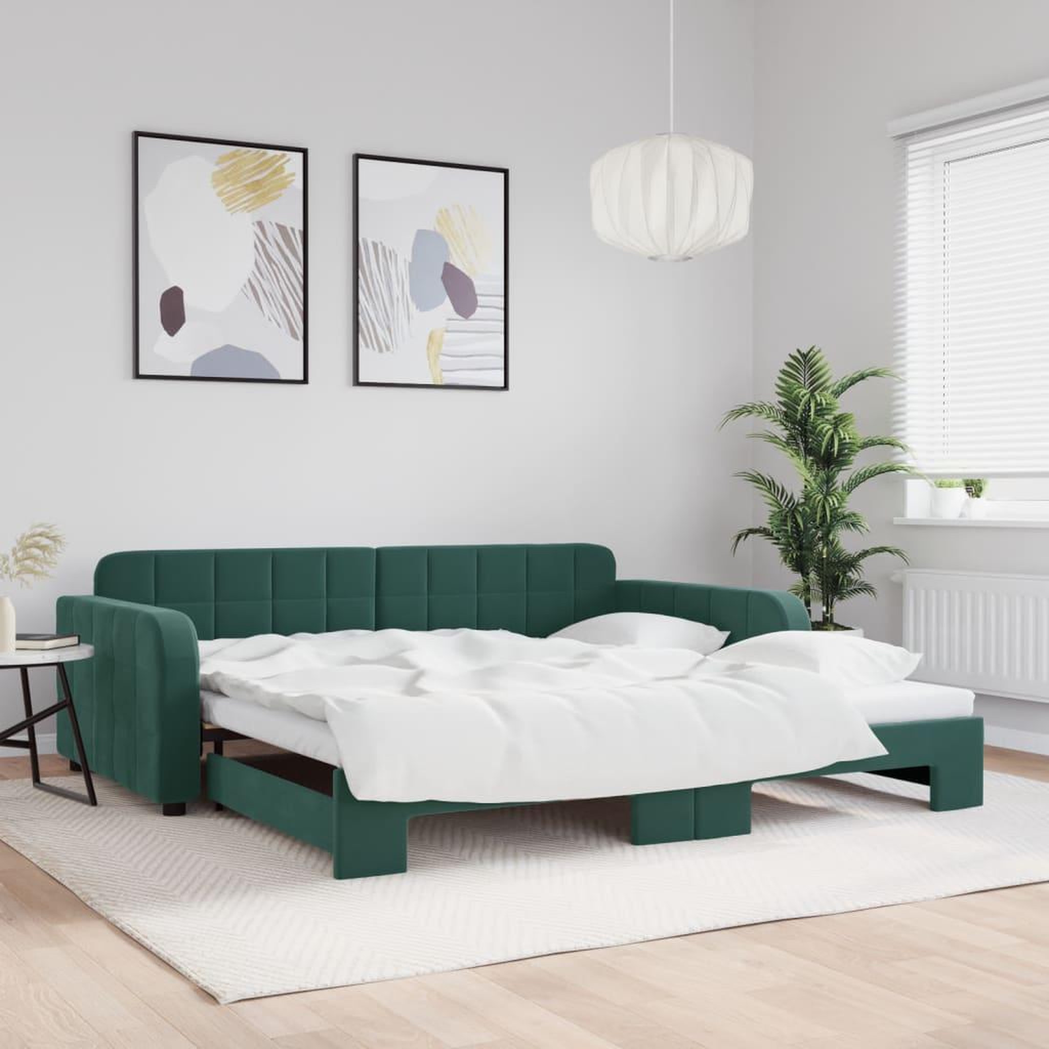 VIDAXL Lit de jour avec gigogne sans matelas vert fonce 100x200 cm