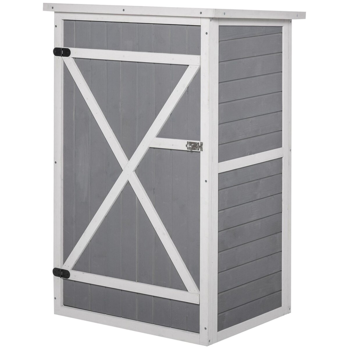 OUTSUNNY Armoire abri de jardin remise pour outils - grande porte verrouillable loquet - 2 étagères - toit bitumé incliné bois de sapin blanc gris