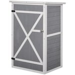 OUTSUNNY Armoire abri de jardin remise pour outils - grande porte verrouillable loquet - 2 étagères - toit bitumé incliné bois de sapin blanc gris
