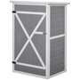 Voir la diapositive 1 : OUTSUNNY Armoire abri de jardin remise pour outils - grande porte verrouillable loquet - 2 étagères - toit bitumé incliné bois de sapin blanc gris