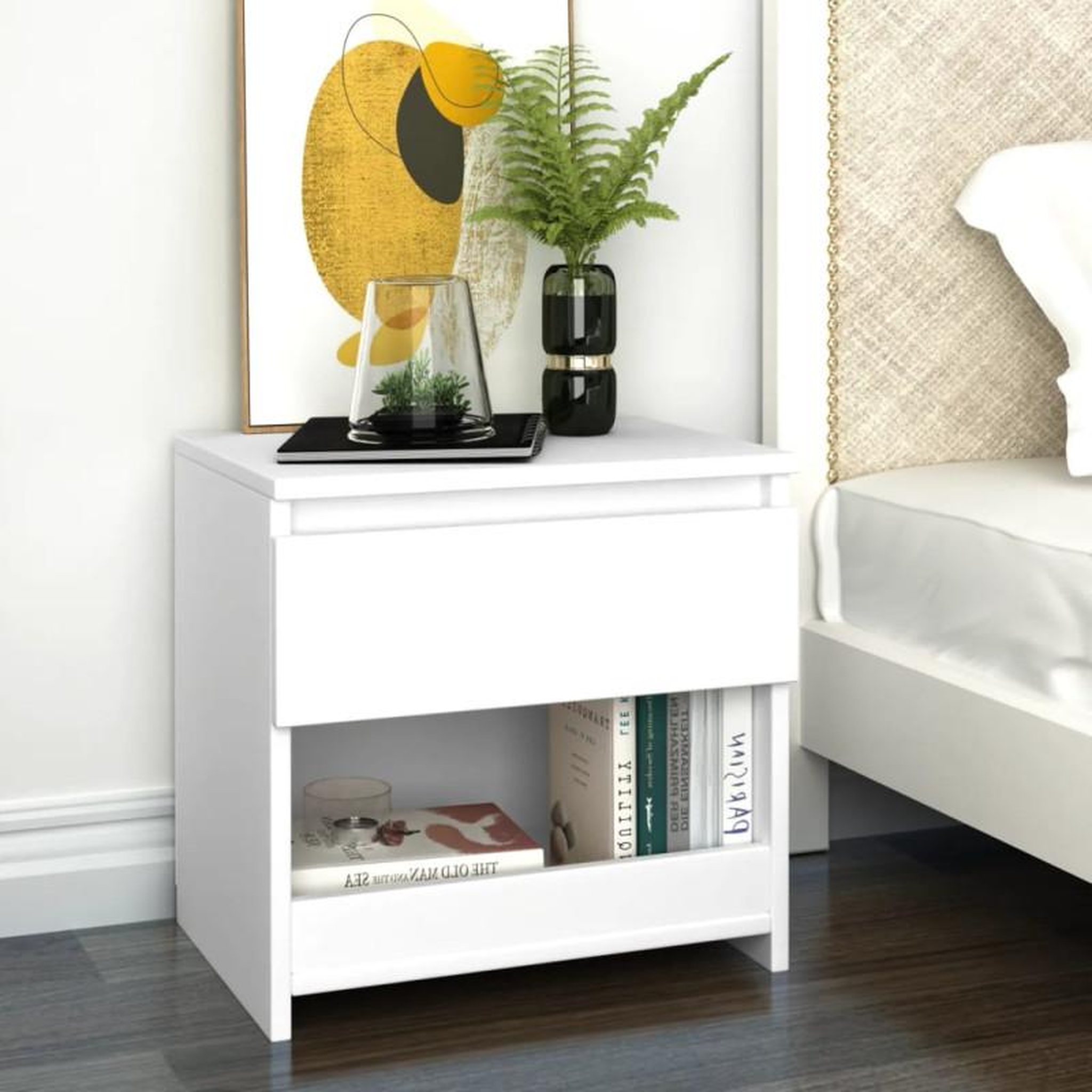 Voir la diapositive 1 : VIDAXL Table de chevet Blanc 40x30x39 cm Aggloméré